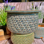 Ceramic Blue Embossed Succulent Pot