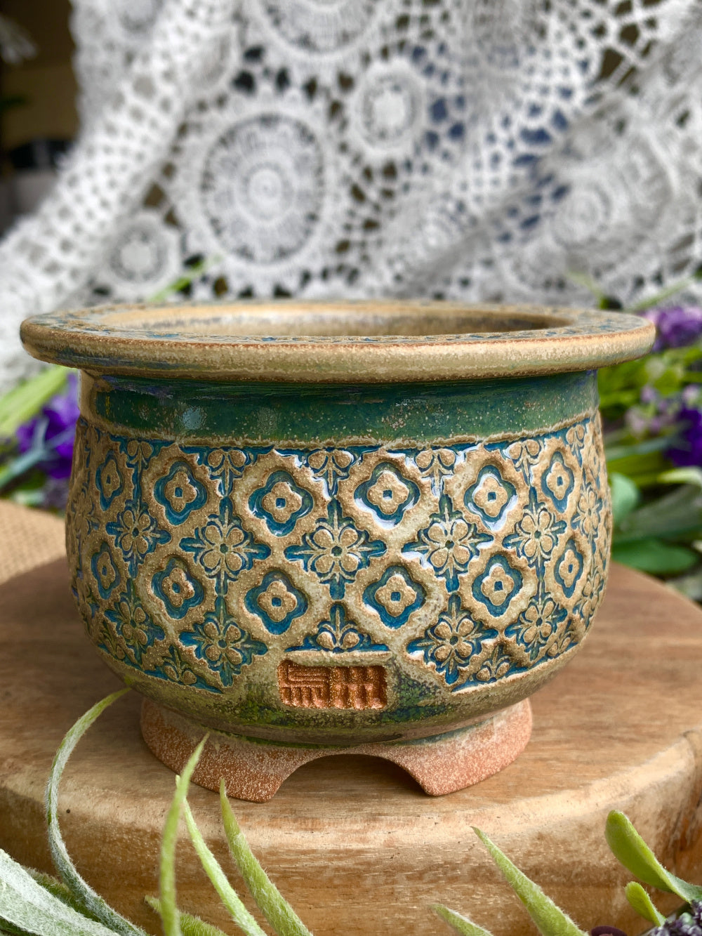 WS0036 Rustic Handmade Clay Planter Pot - Pot rim diameter: 2.9