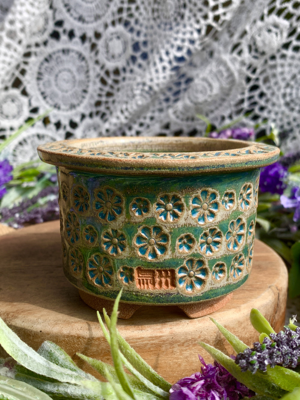 Pot Rim Dates WS0032 Handmade Artisan Pottery Planter Pot - Pot rim diameter: 3 ...